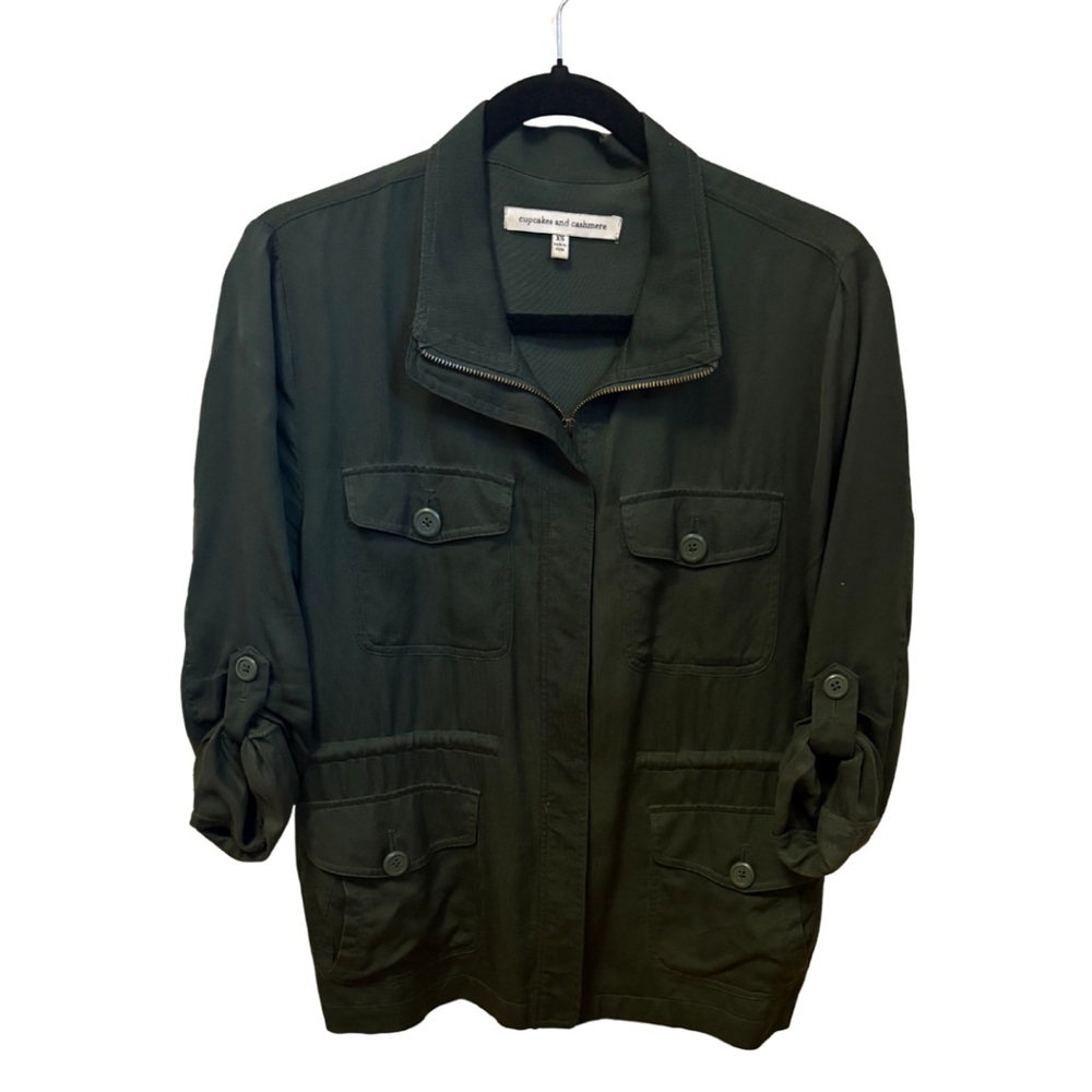 Cupcakes & Cashmere Utility Jacket, Size-XS, Dark Green Tencel Cupro